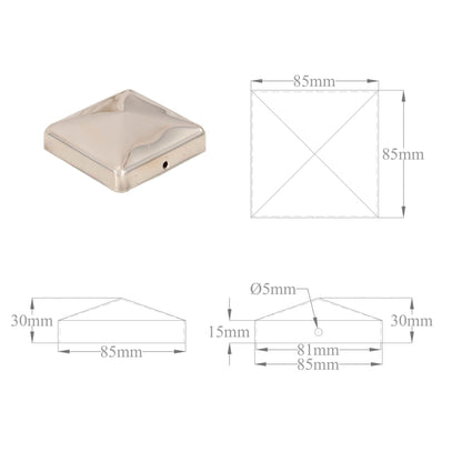 Pyramid Fence Post Caps 6 pcs Stainless Steel 81x81 mm