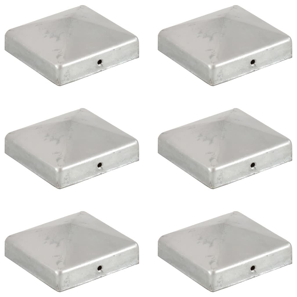 Pyramid Fence Post Caps 6 pcs Galvanised Metal 81x81 mm