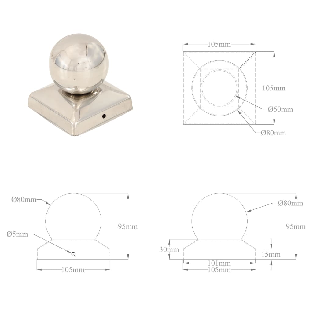 Post Caps 6 pcs Globe Final Stainless Steel 101x101 mm