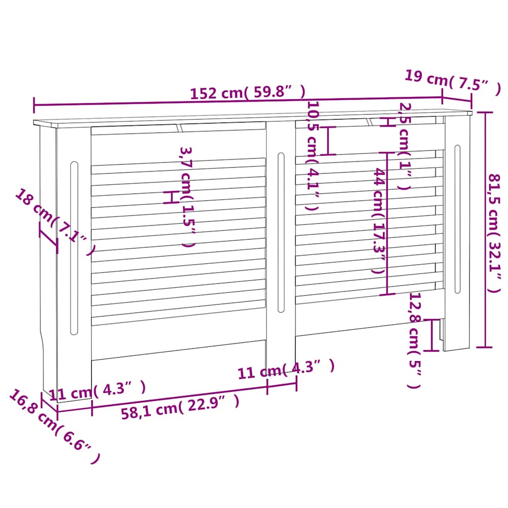 Radiator Cover Anthracite 152x19x81.5 cm MDF