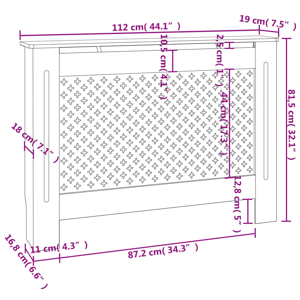 Radiator Cover Black 112x19x81.5 cm MDF