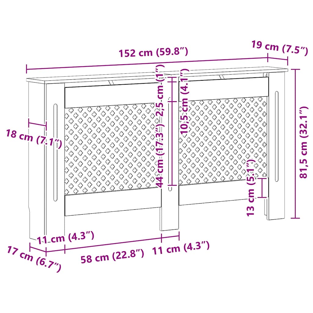Radiator Cover 152x19x81.5 cm MDF
