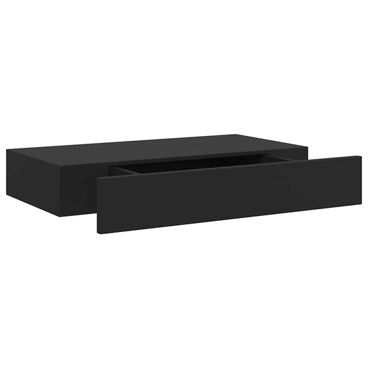 Floating Wall Shelf with Drawer Black 48x25x8 cm