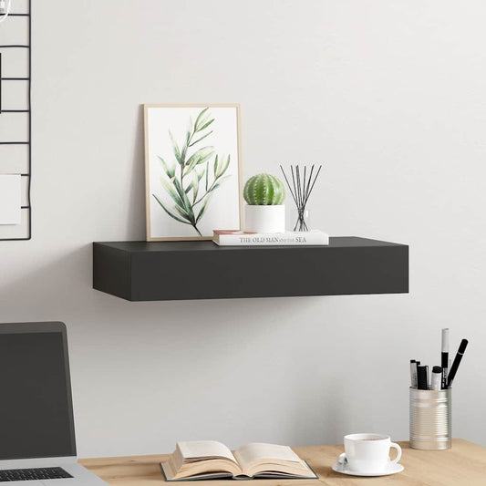Floating Wall Shelf with Drawer Black 48x25x8 cm