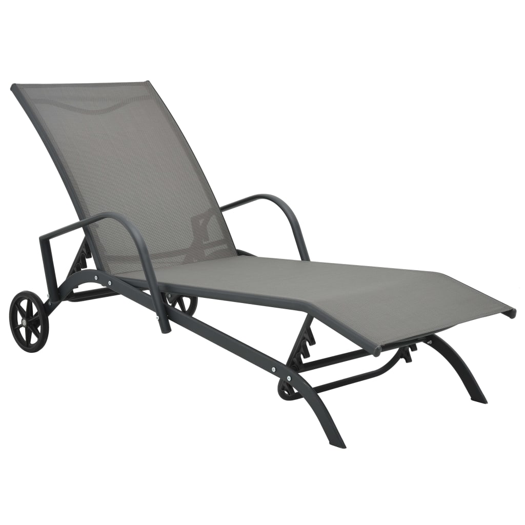 Sun Lounger | Grey | Powder-Coated Steel | 200 x 58 x 32 cm