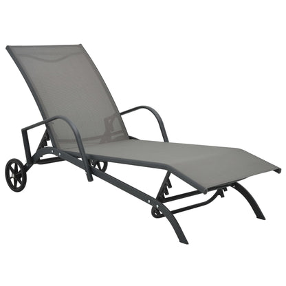 Sun Lounger | Grey | Powder-Coated Steel | 200 x 58 x 32 cm