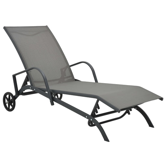 Sun Lounger | Grey | Powder-Coated Steel | 200 x 58 x 32 cm