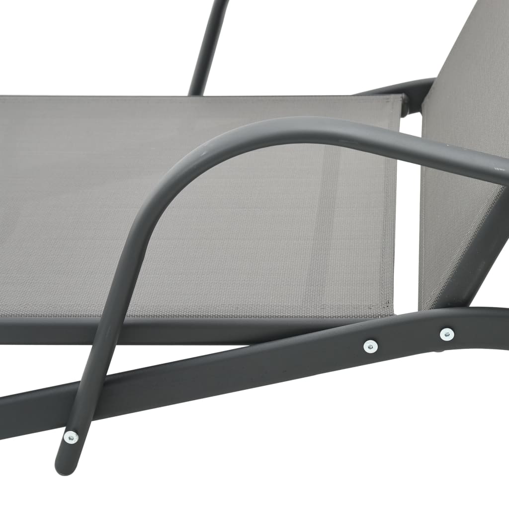 Sun Lounger | Grey | Powder-Coated Steel | 200 x 58 x 32 cm