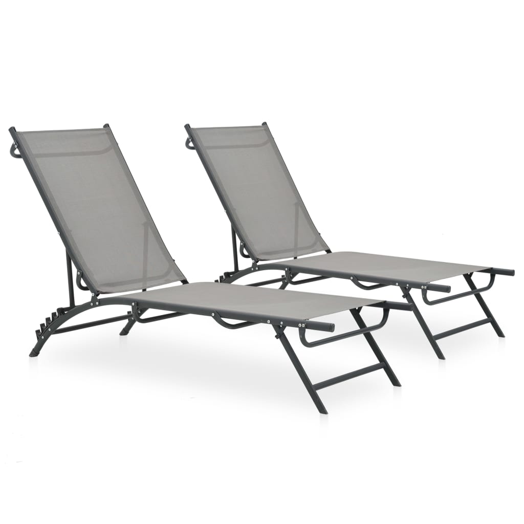 Sun Lounger | Grey | Steel, Textilene | Adjustable Armrests | Sun Lounger