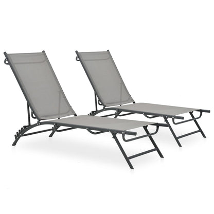 Sun Lounger | Grey | Steel, Textilene | Adjustable Armrests | Sun Lounger