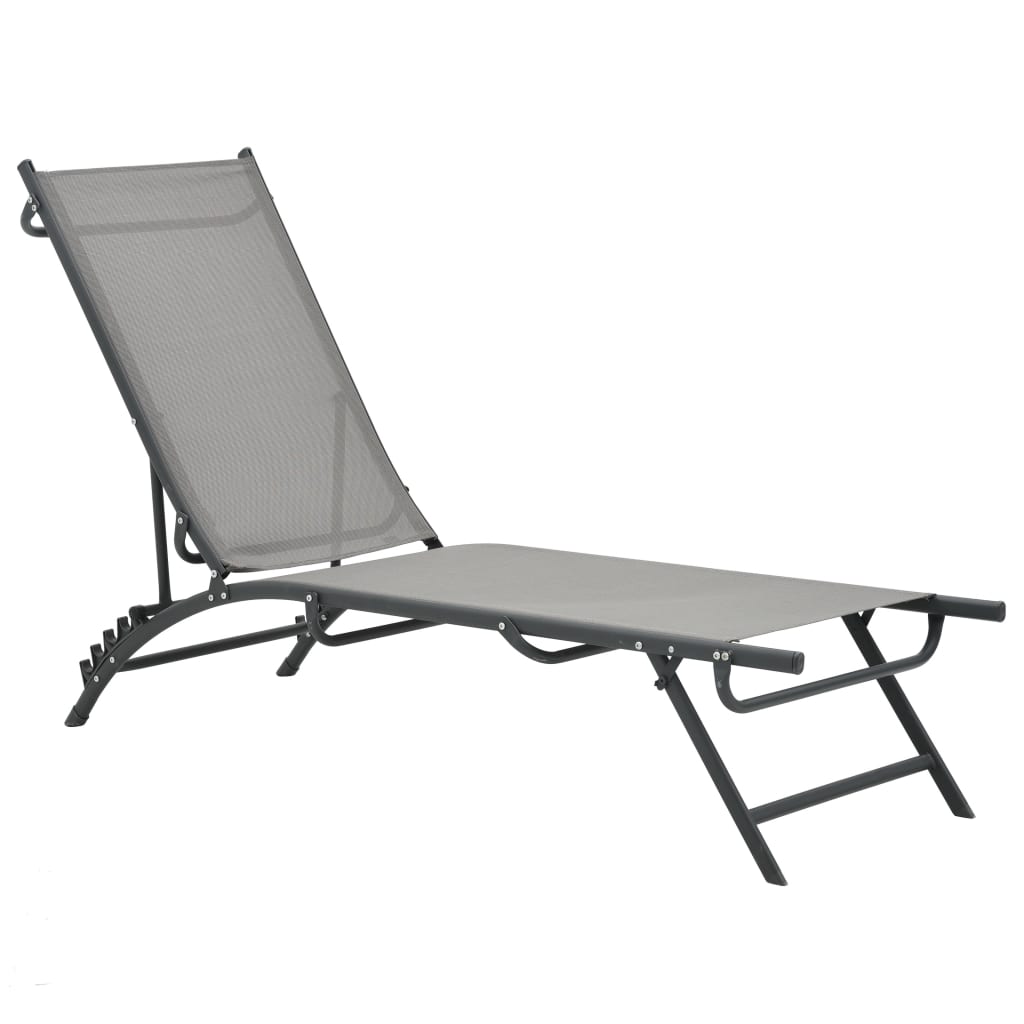 Sun Lounger | Grey | Steel, Textilene | Adjustable Armrests | Sun Lounger