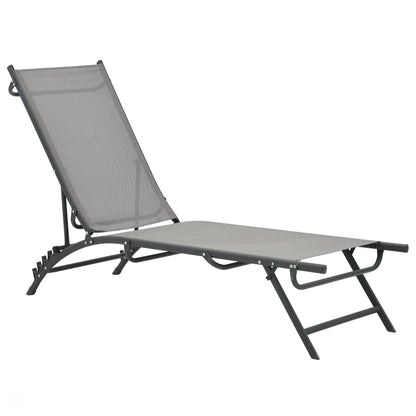 Sun Lounger | Grey | Steel, Textilene | Adjustable Armrests | Sun Lounger