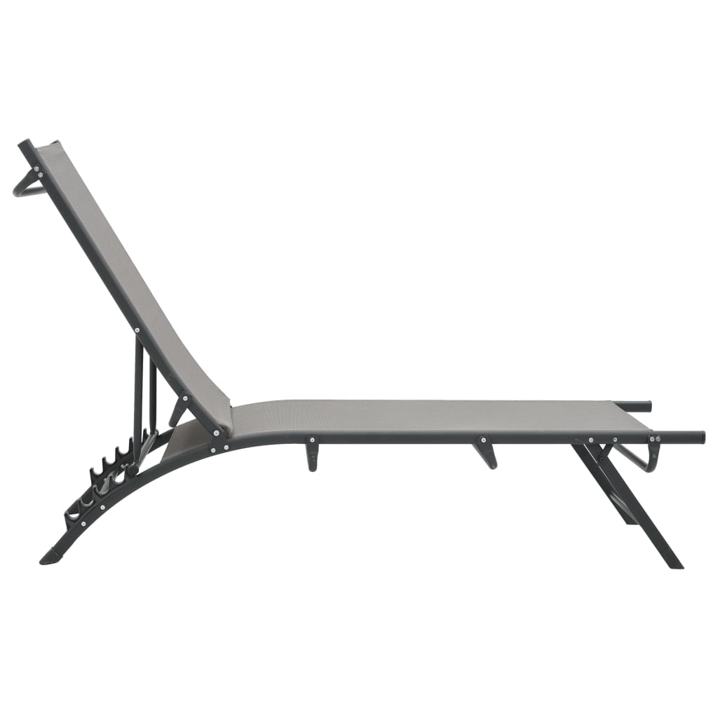 Sun Lounger | Grey | Steel, Textilene | Adjustable Armrests | Sun Lounger