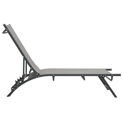 Sun Lounger | Grey | Steel, Textilene | Adjustable Armrests | Sun Lounger