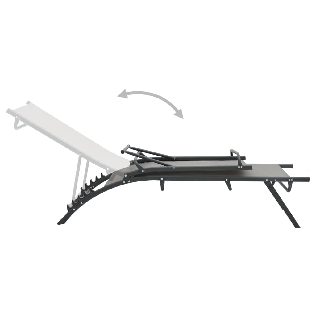 Sun Lounger | Grey | Steel, Textilene | Adjustable Armrests | Sun Lounger