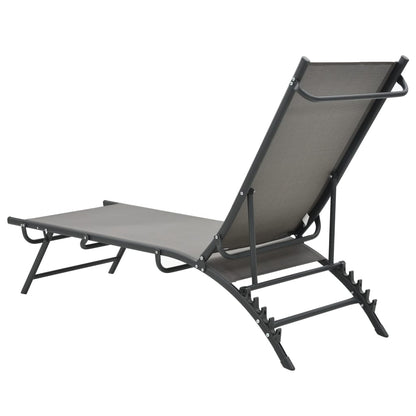 Sun Lounger | Grey | Steel, Textilene | Adjustable Armrests | Sun Lounger