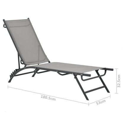 Sun Lounger | Grey | Steel, Textilene | Adjustable Armrests | Sun Lounger