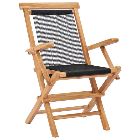 Folding Garden Chairs 2 pcs Solid Teak Wood and Rope