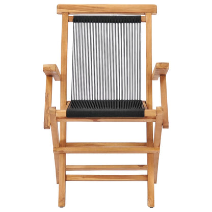 Folding Garden Chairs 2 pcs Solid Teak Wood and Rope