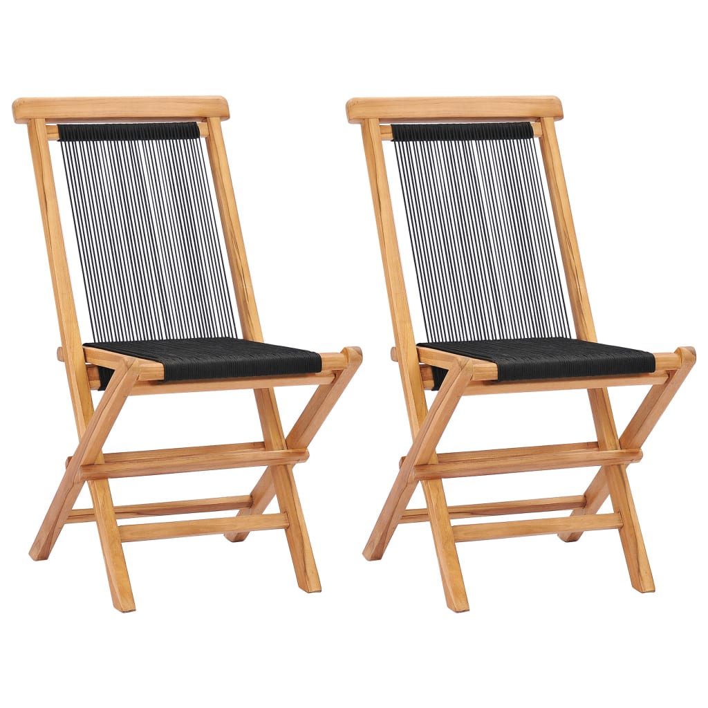 Garden Chair | Set of 2 | Black, Natural Wood | Teak wood, Polyester rope