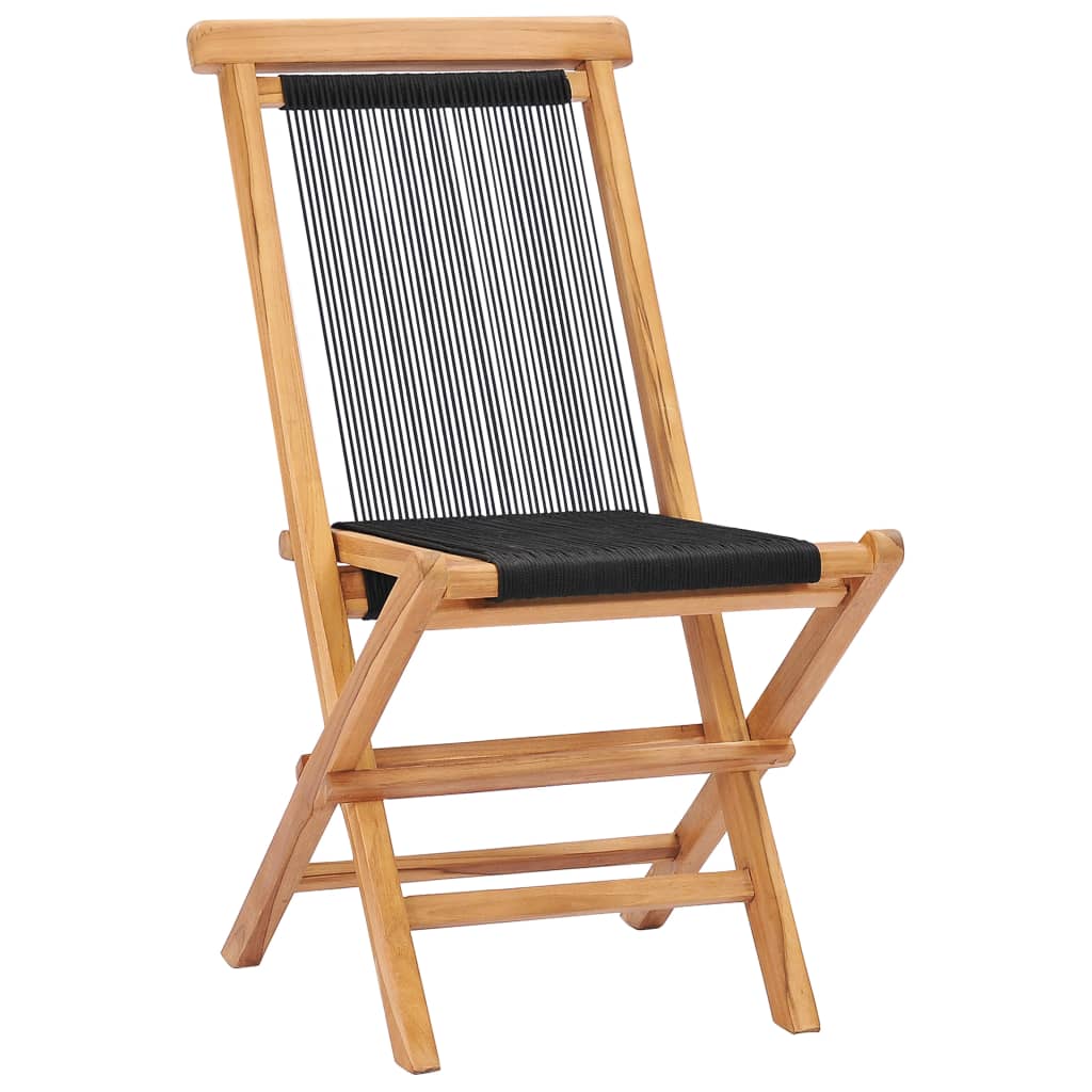 Garden Chair | Set of 2 | Black, Natural Wood | Teak wood, Polyester rope