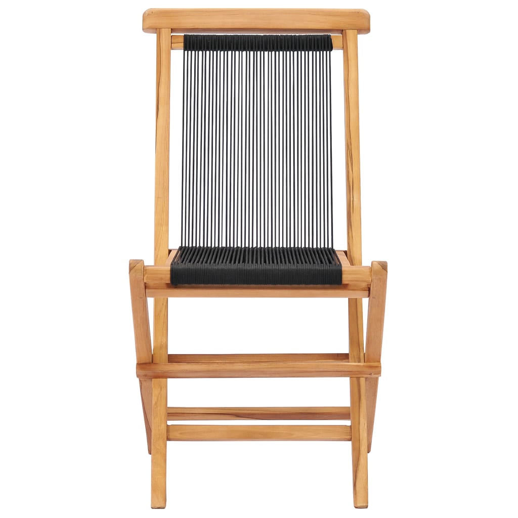 Garden Chair | Set of 2 | Black, Natural Wood | Teak wood, Polyester rope