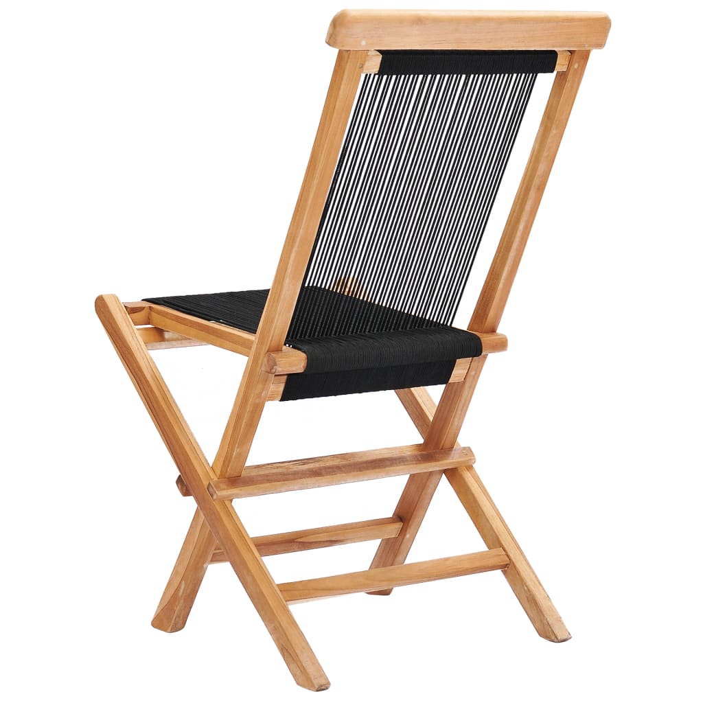 Garden Chair | Set of 2 | Black, Natural Wood | Teak wood, Polyester rope