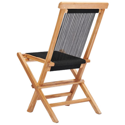 Garden Chair | Set of 2 | Black, Natural Wood | Teak wood, Polyester rope