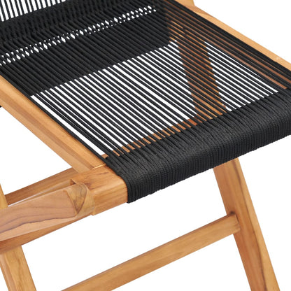 Garden Chair | Set of 2 | Black, Natural Wood | Teak wood, Polyester rope