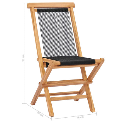Garden Chair | Set of 2 | Black, Natural Wood | Teak wood, Polyester rope