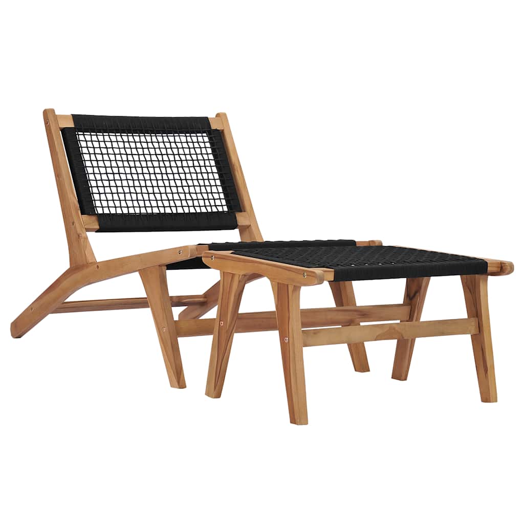 Sun Lounger | Natural wood and black | Premium sanded teak hardwood