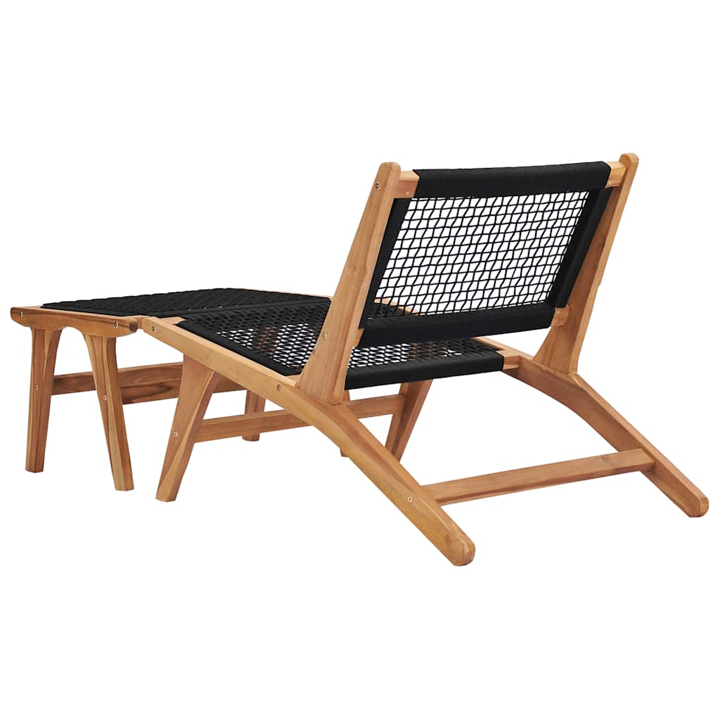Sun Lounger | Natural wood and black | Premium sanded teak hardwood
