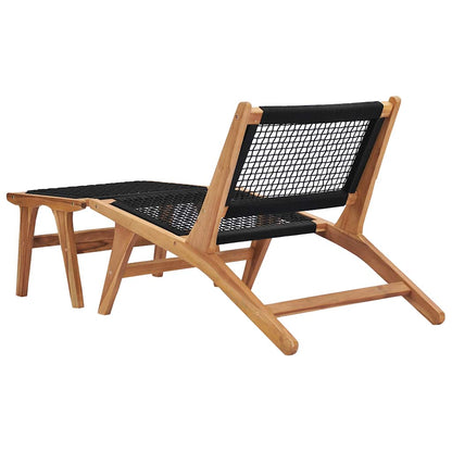 Sun Lounger | Natural wood and black | Premium sanded teak hardwood