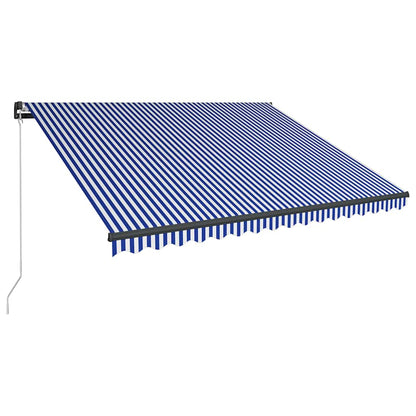 Manual Awning with Solar LED 4.5 x 3 m Blue and White Stripe