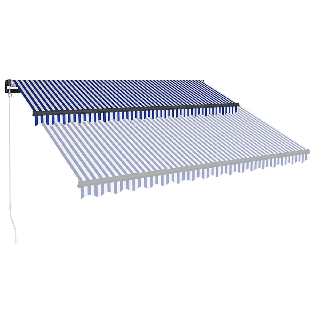 Manual Awning with Solar LED 4.5 x 3 m Blue and White Stripe