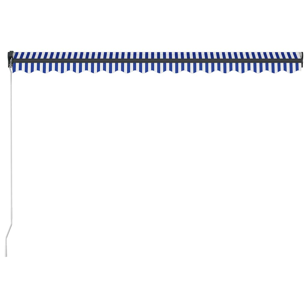 Manual Awning with Solar LED 4.5 x 3 m Blue and White Stripe