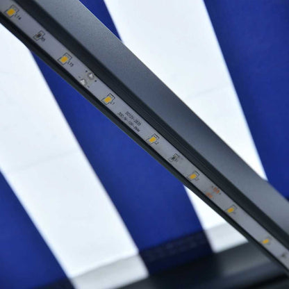 Manual Awning with Solar LED 4.5 x 3 m Blue and White Stripe