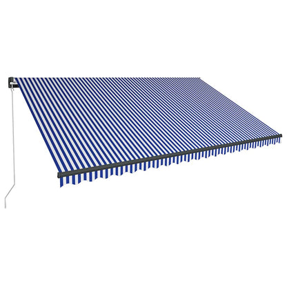Manual Awning with Solar LED 5 x 3 m Blue and White Stripe