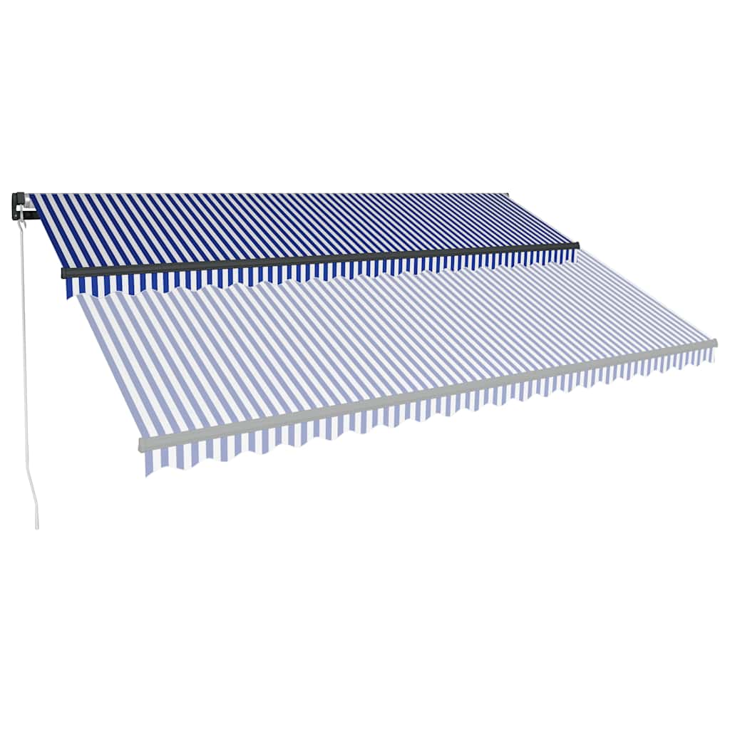 Manual Awning with Solar LED 5 x 3 m Blue and White Stripe