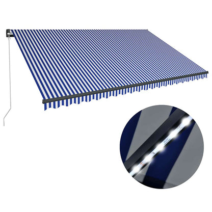 Manual Awning with Solar LED 5 x 3 m Blue and White Stripe