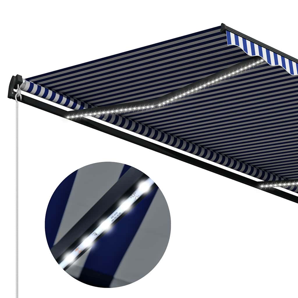 Manual Awning with Solar LED 5 x 3 m Blue and White Stripe