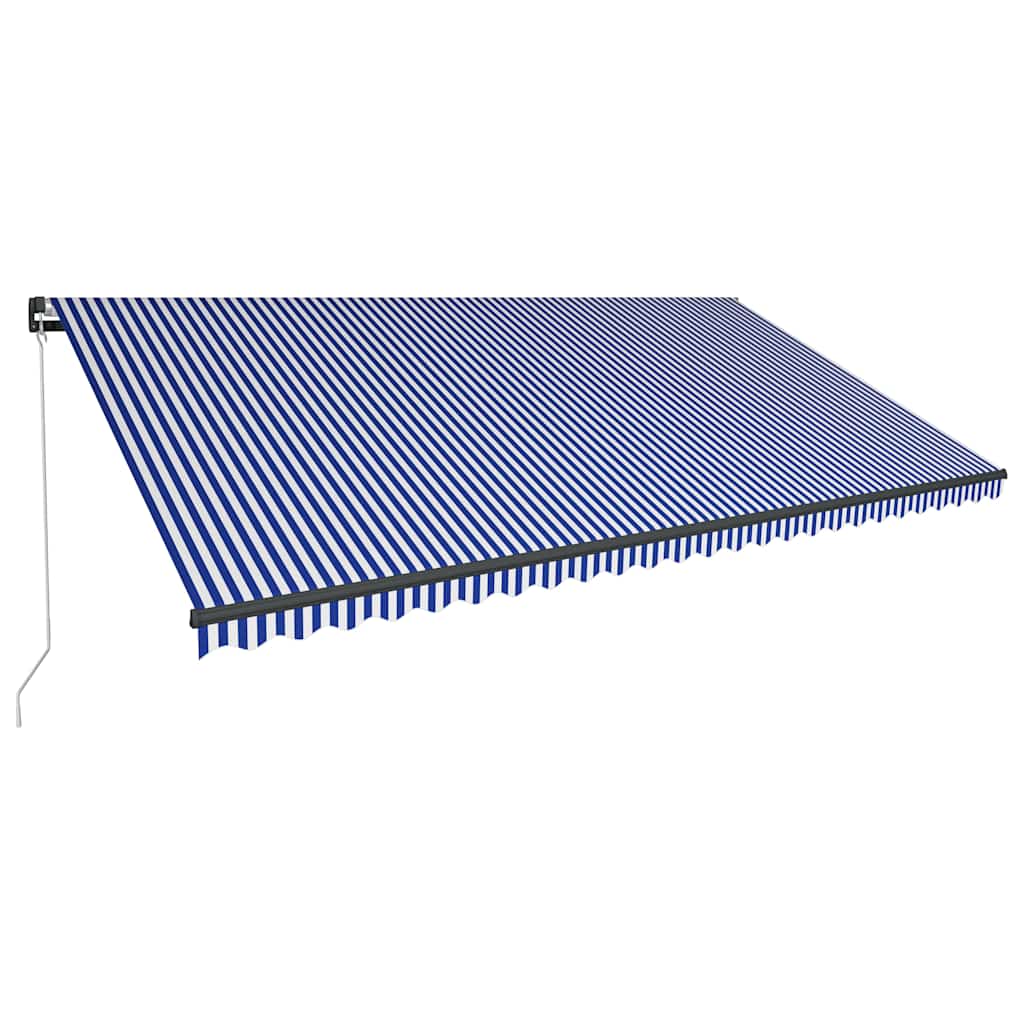 Manual Awning with Solar LED 6 x 3 m Blue and White Stripe