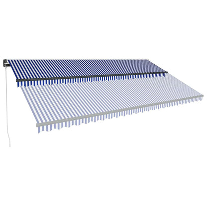 Manual Awning with Solar LED 6 x 3 m Blue and White Stripe