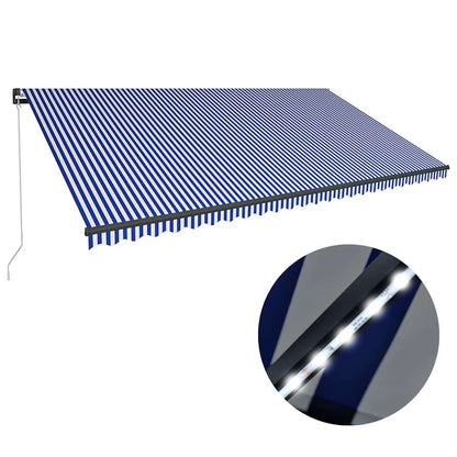 Manual Awning with Solar LED 6 x 3 m Blue and White Stripe