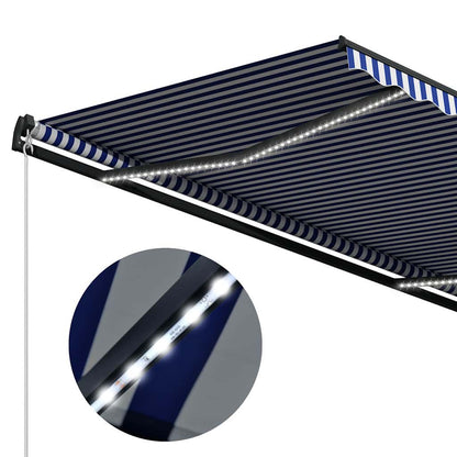 Manual Awning with Solar LED 6 x 3 m Blue and White Stripe