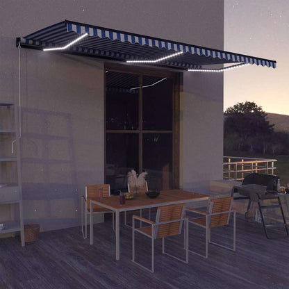 Manual Awning with Solar LED 6 x 3 m Blue and White Stripe