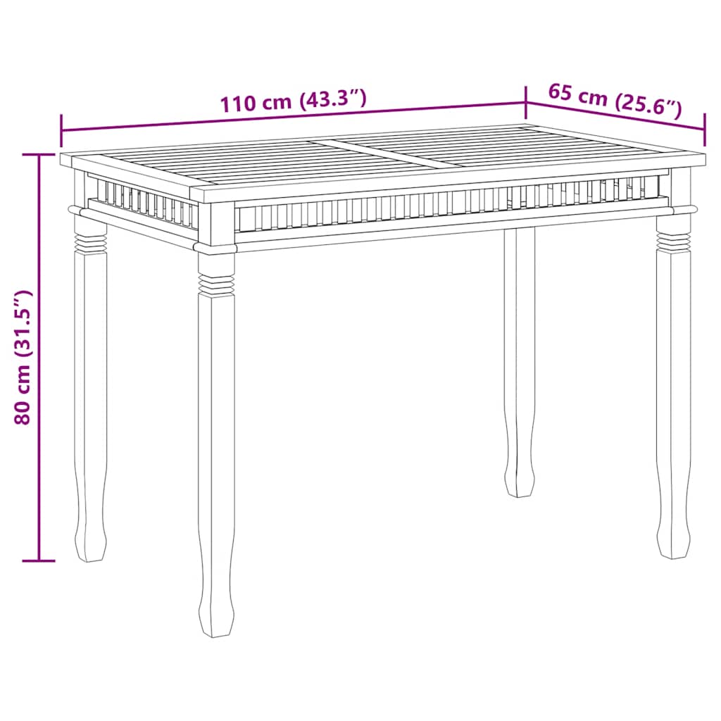 Garden Dining Table 120x65x80 cm Solid Teak Wood