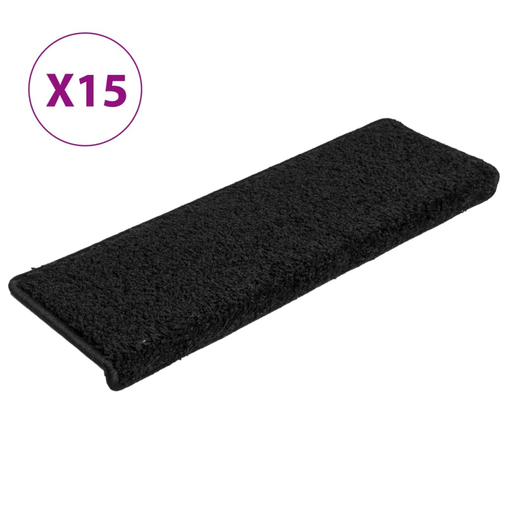 Stair Mats 15 pcs 65x21x4 cm Black Rectangular Edge