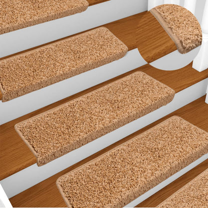 Stair Mats 15 pcs 65x21x4 cm Beige Rectangular Edge