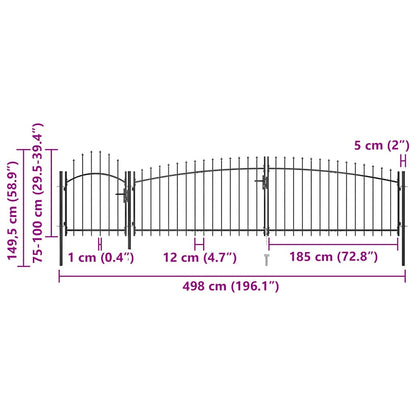 Garden Fence Gate Woerden with Spear Top 5x1 m Black
